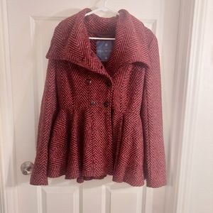 Free People Red Peplum Chevron Pea Coat